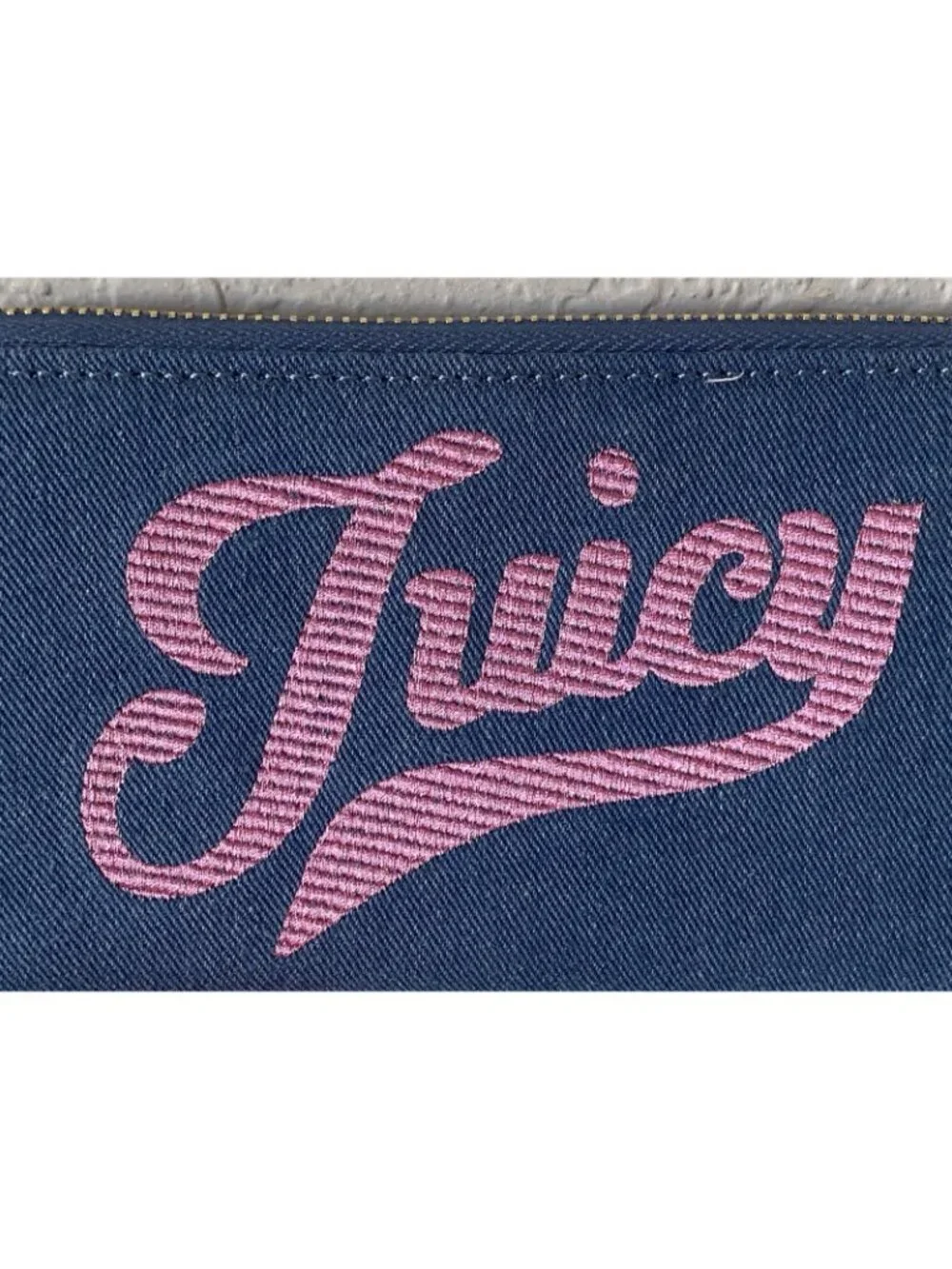 Juicy Couture Too Cute Large Zip Around Wristlet Wallet Medium Washed Denim NEW